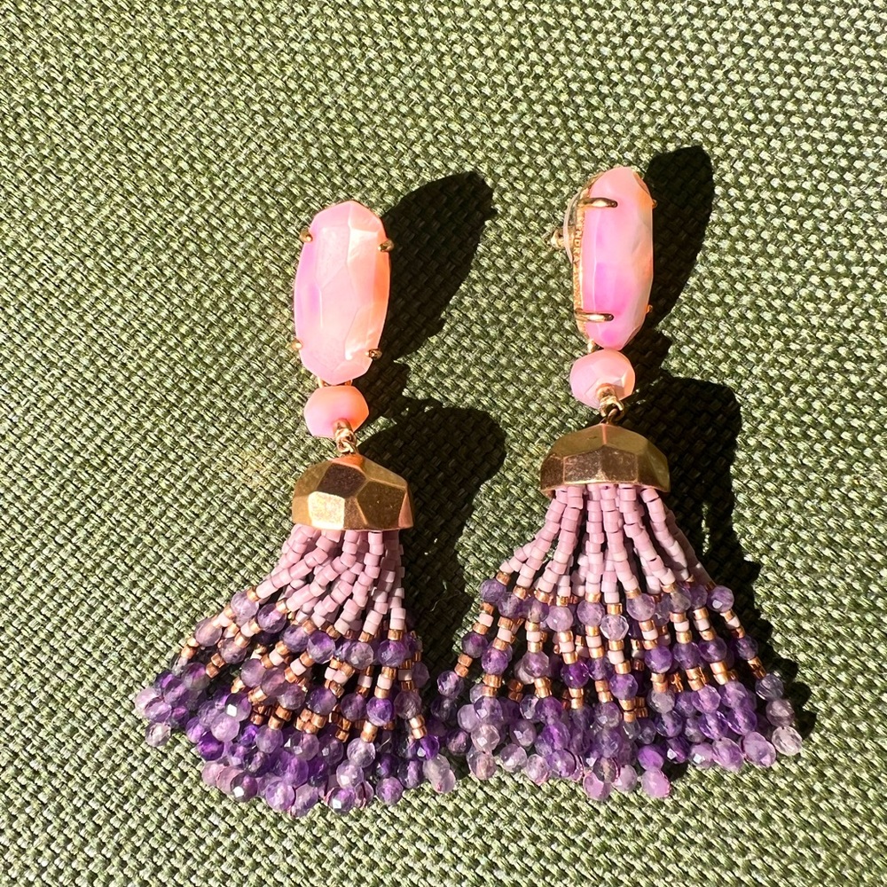 Kendra Scott Rose Gold Purple and Pink Tassel Earrings